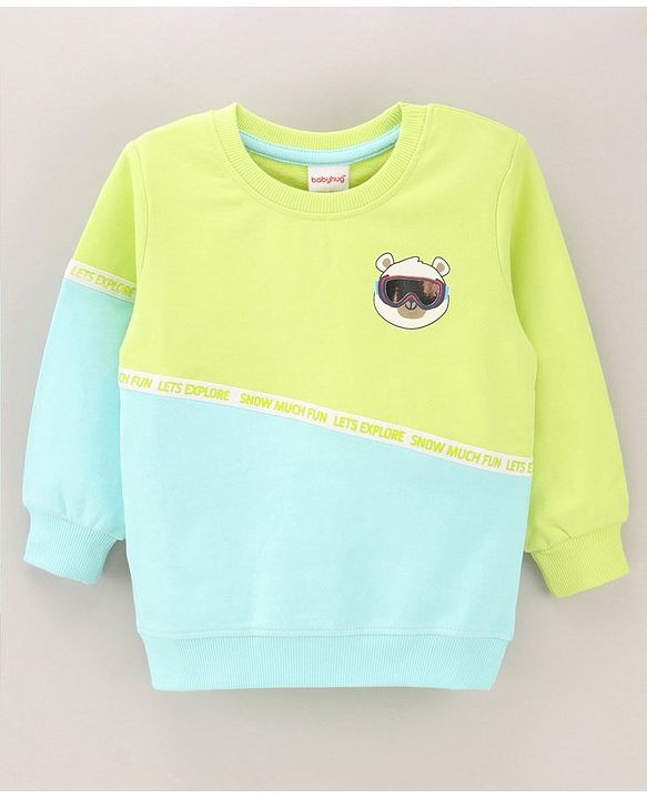Babyhug Full Sleeves Cut & Sew Sweatshirt Multi Print - Blue Green