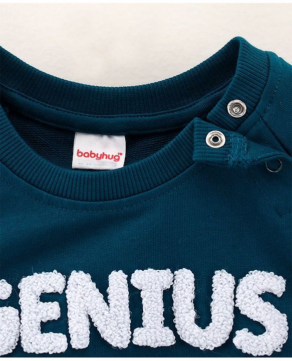 Babyhug Full Sleeves Sweatshirts Genius Embroidered - Blue