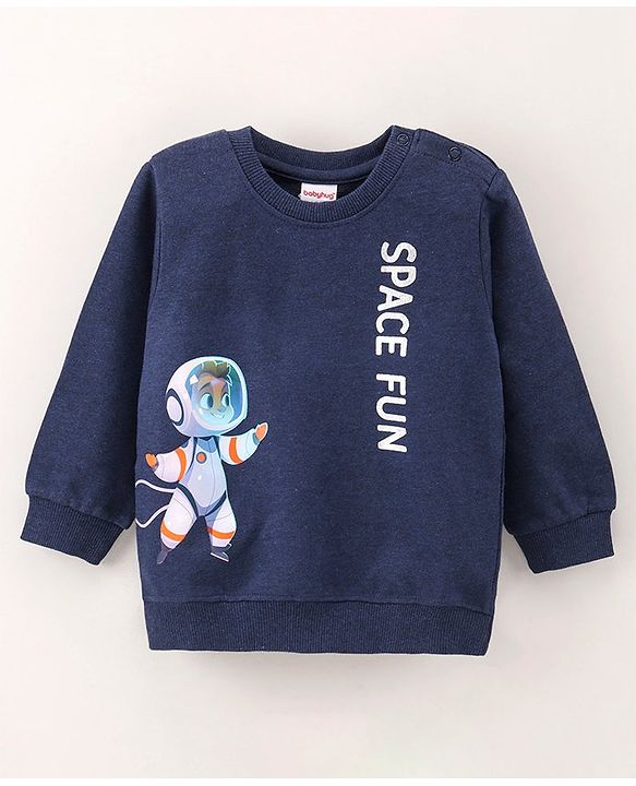 Babyhug Full Sleeves Sweatshirt Space Fun Print - Navy