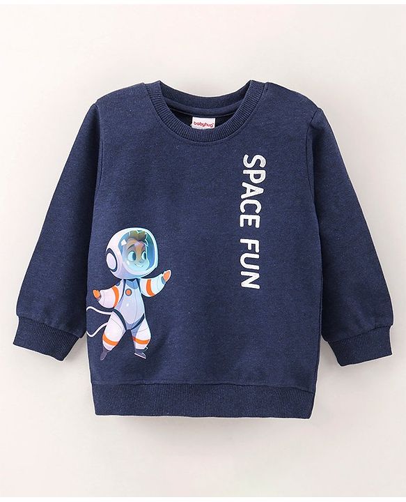 Babyhug Full Sleeves Sweatshirt Space Fun Print - Navy