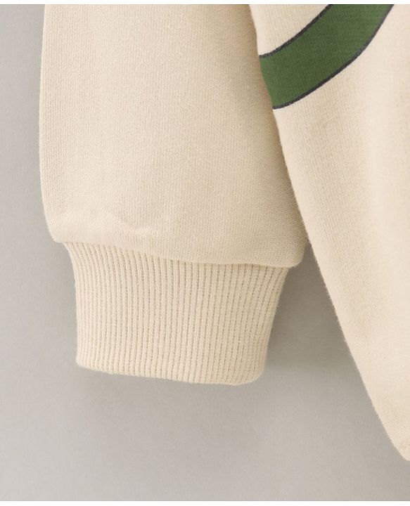 Babyhug Full Sleeves Hooded Sweat Jacket With Bag Print- Beige