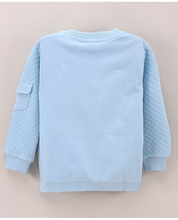 Babyhug Full Sleeves Knit Sweatshirt With Mountain Print And Pocket & Quilting at Sleeves - Blue