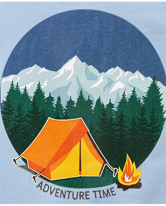 Babyhug Full Sleeves Knit Sweatshirt With Mountain Print And Pocket & Quilting at Sleeves - Blue