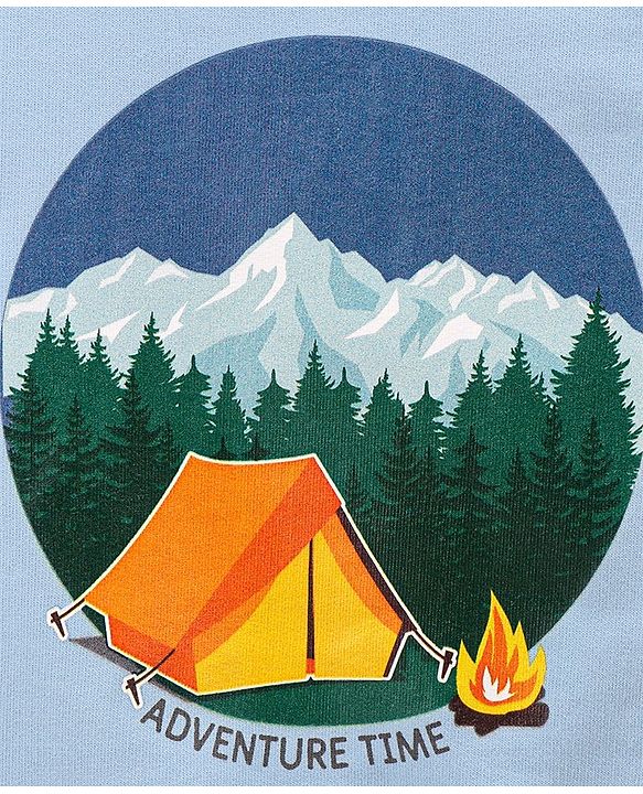 Babyhug Full Sleeves Knit Sweatshirt With Mountain Print And Pocket & Quilting at Sleeves - Blue