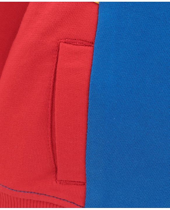 Babyhug Full Sleeves Hooded Cut & Sew Colour Block Sweatjacket with Print - Blue