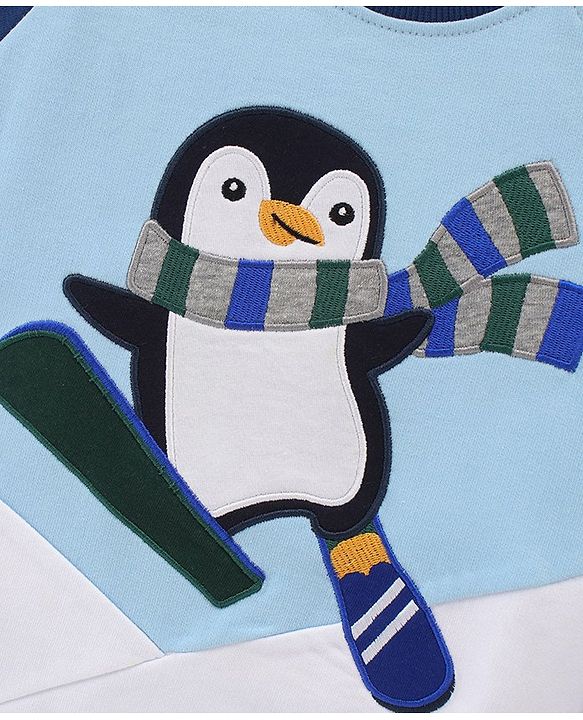 Babyhug Cotton Blend Full Sleeves Cut & Sew Sweat Shirt Penguin Printed Applique - Navy White
