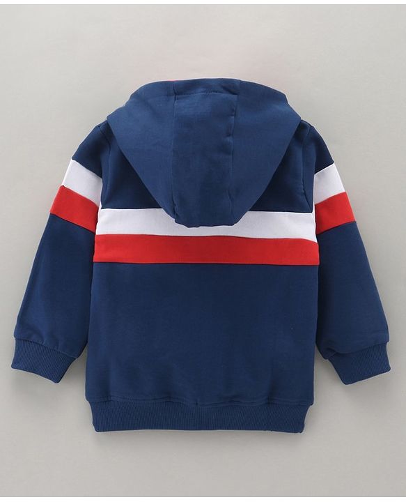 Babyhug Full Sleeves Hooded Cut & Sew Sweatshirt Captain America Shield Applique - Navy