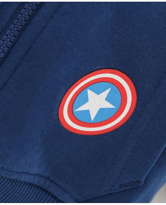 Babyhug Full Sleeves Hooded Cut & Sew Sweatshirt Captain America Shield Applique - Navy
