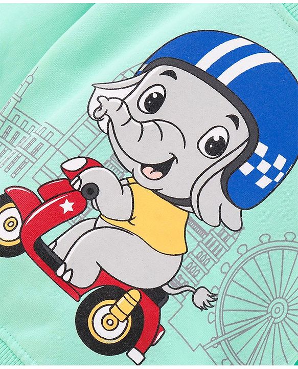Babyhug Cotton Blend Knit Full Sleeves Sweatshirt Elephant Print - Light Blue