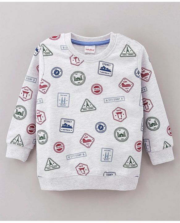 Babyhug Full Sleeves All Over Printed Sweatshirt - White Melange