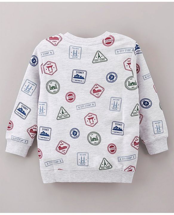 Babyhug Full Sleeves All Over Printed Sweatshirt - White Melange