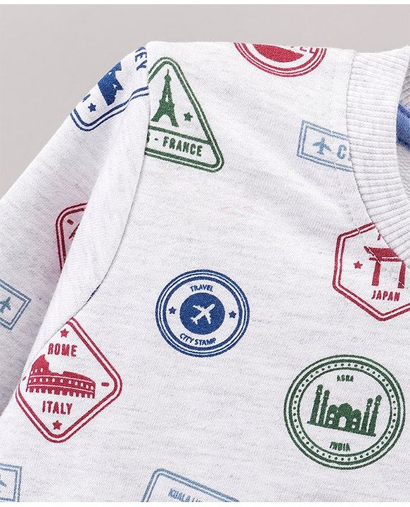 Babyhug Full Sleeves All Over Printed Sweatshirt - White Melange