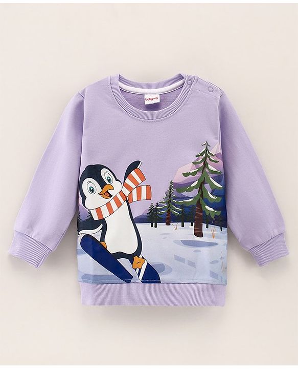 Babyhug Cotton Blend Full Sleeves Sweat Shirt Penguin Print - Purple