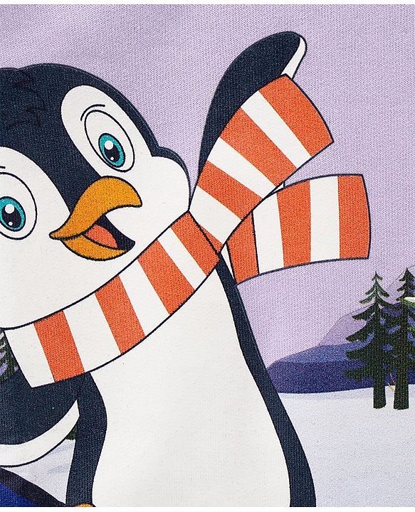 Babyhug Cotton Blend Full Sleeves Sweat Shirt Penguin Print - Purple