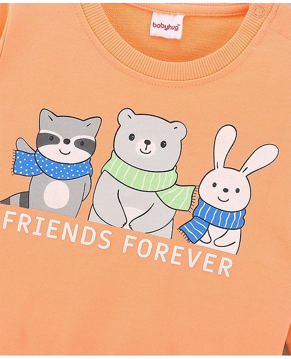 Babyhug Full Sleeves Sweatshirt Animal Print - Peach