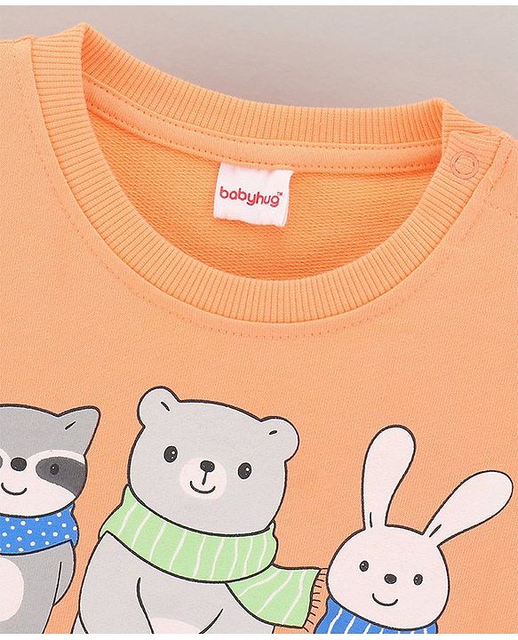 Babyhug Full Sleeves Sweatshirt Animal Print - Peach