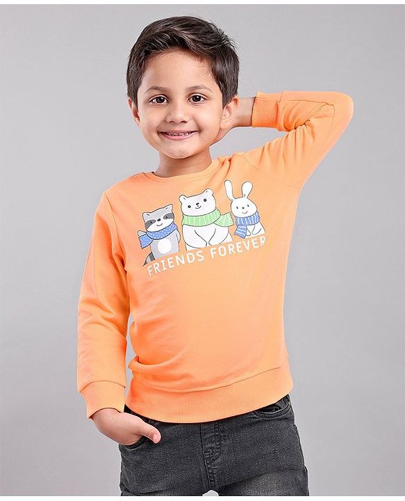 Babyhug Full Sleeves Sweatshirt Animal Print - Peach