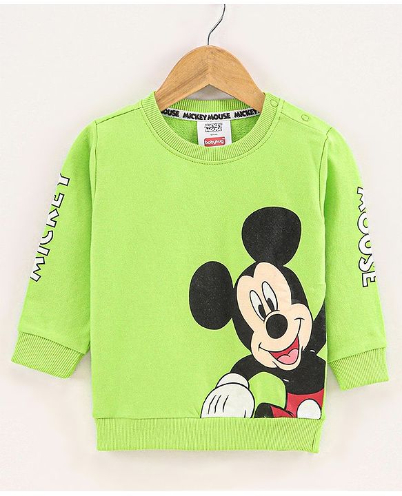 Babyhug Full Sleeves Sweatshirt Mickey Mouse Graphic & Print at Sleeves- Green
