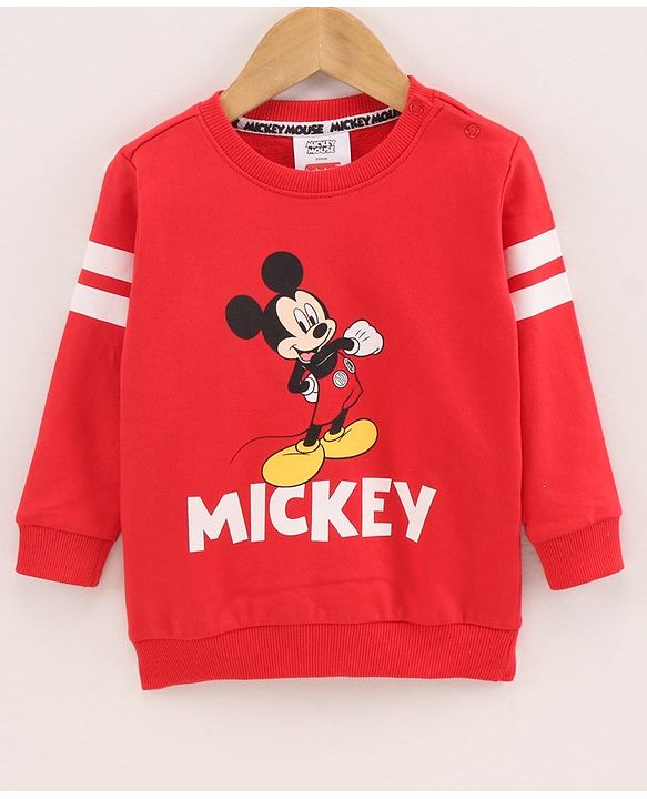 Babyhug Full Sleeves Sweatshirt Mickey Mouse Print - Red