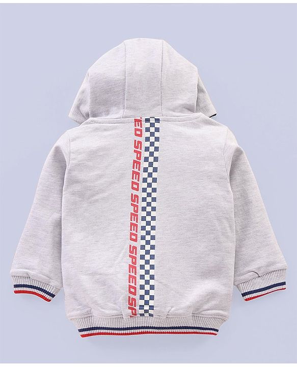 Babyhug Full Sleeves Hooded Sweatshirt Lightning McQueen Print - White Melange