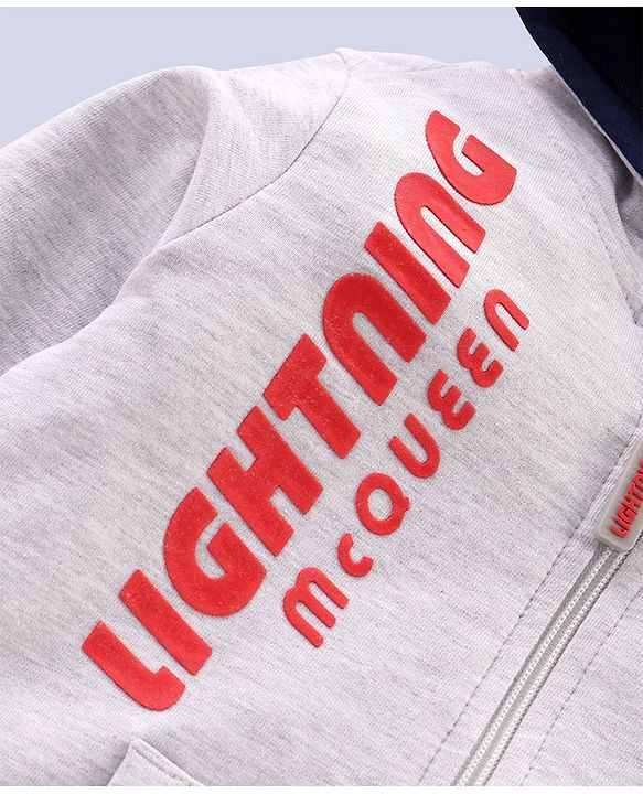 Babyhug Full Sleeves Hooded Sweatshirt Lightning McQueen Print - White Melange
