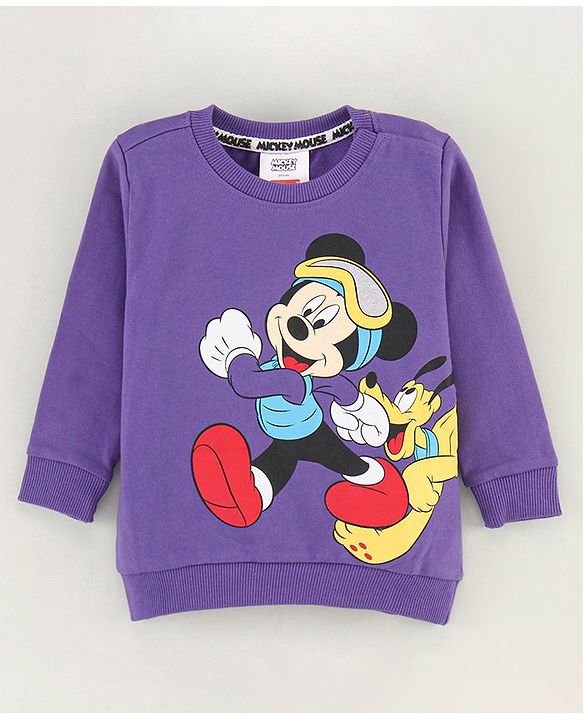 Babyhug Full Sleeves Sweatshirt Mickey Mouse Print - Purple