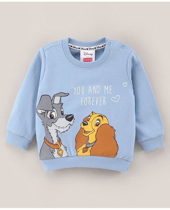 Babyhug Full Sleeves Cotton Knit Sweatshirt Lady & The Tramp Print - Blue