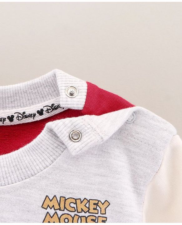Babyhug Cotton Knit Full Sleeves Sweatshirts With Mickey Mouse Print - Red