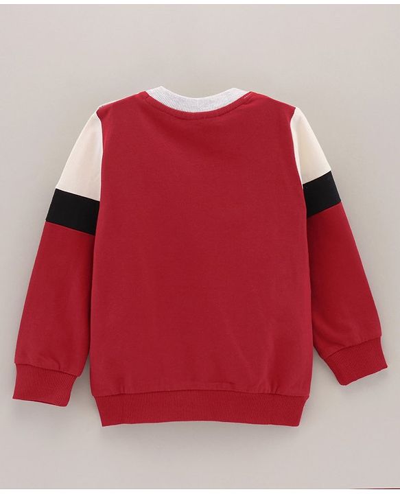 Babyhug Cotton Knit Full Sleeves Sweatshirts With Mickey Mouse Print - Red