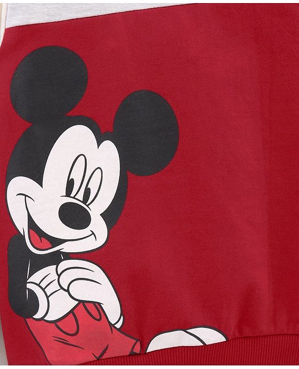 Babyhug Cotton Knit Full Sleeves Sweatshirts With Mickey Mouse Print - Red
