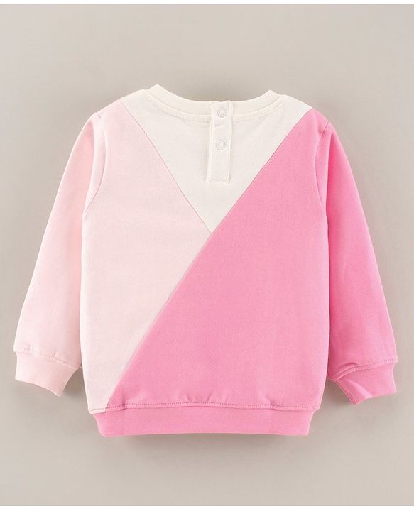 Babyhug Full Sleeves Cut & Sew Sweatshirts With Glitter Star Badge - Pink