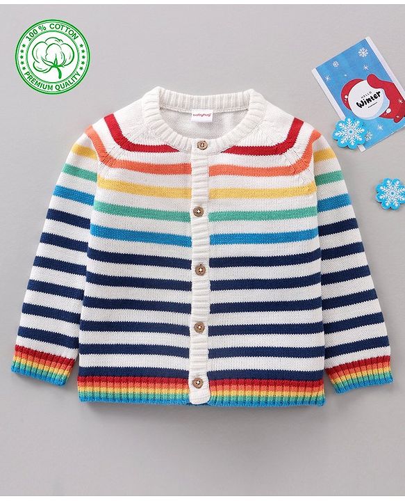 Babyhug 100% Organic Cotton Full Sleeves  Sweater Striped - Multicolour