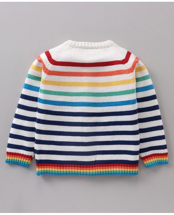 Babyhug 100% Organic Cotton Full Sleeves  Sweater Striped - Multicolour