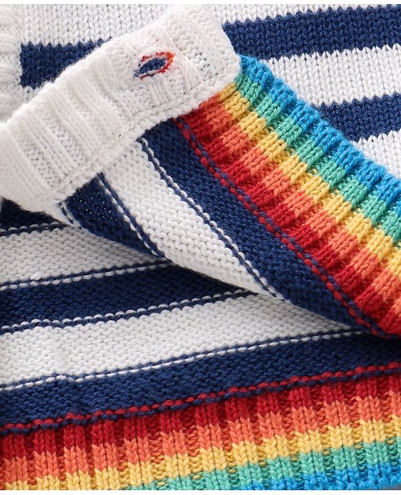 Babyhug 100% Organic Cotton Full Sleeves  Sweater Striped - Multicolour