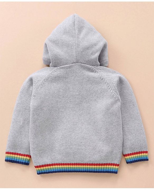 Babyhug 100% Organic Cotton Full Sleeves Hooded Sweater - Grey