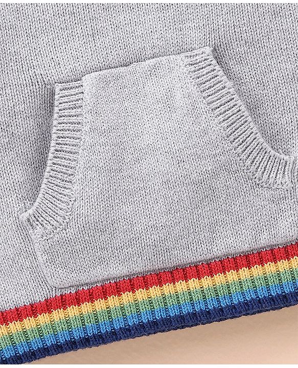 Babyhug 100% Organic Cotton Full Sleeves Hooded Sweater - Grey