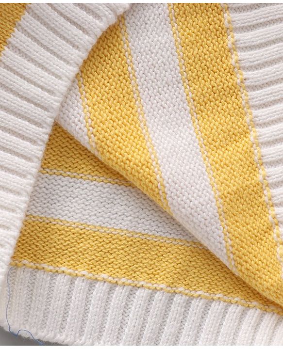 Babyhug 100% Organic Cotton Full Sleeves Stripe Sweater Car Embroidery - Off White Yellow