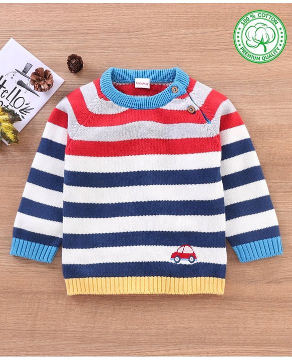 Babyhug 100% Organic Cotton Full Sleeves Striped Pullover - Multicolor