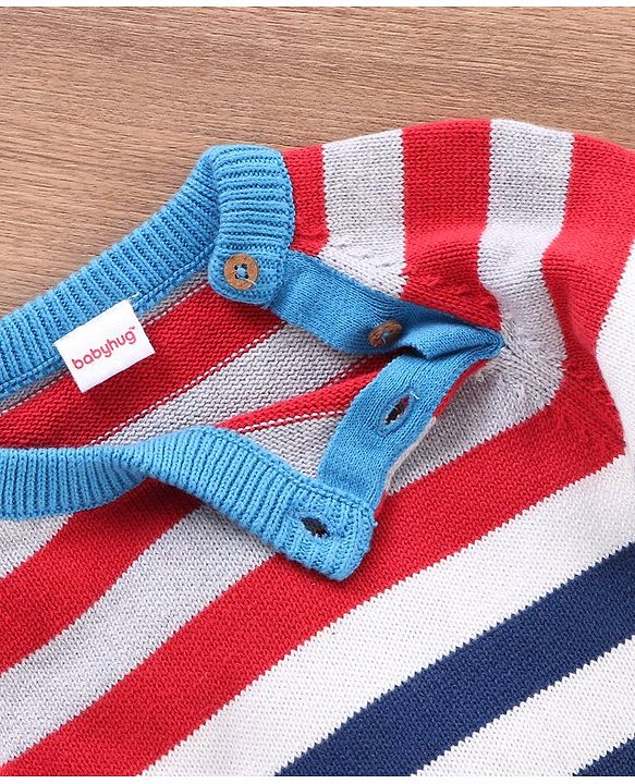 Babyhug 100% Organic Cotton Full Sleeves Striped Pullover - Multicolor