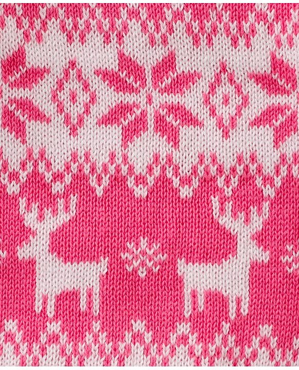 Babyhug 100% Organic Cotton Knit Full Sleeves Sweater Intarsia Design- Pink White