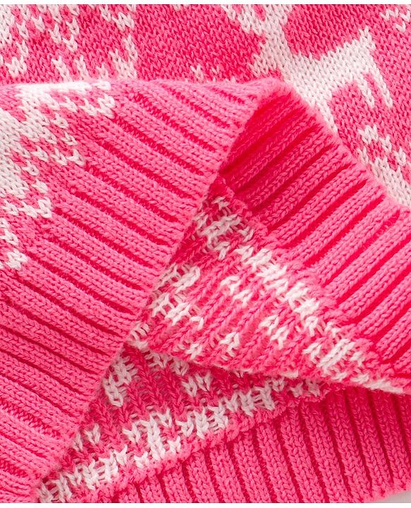 Babyhug 100% Organic Cotton Knit Full Sleeves Sweater Intarsia Design- Pink White