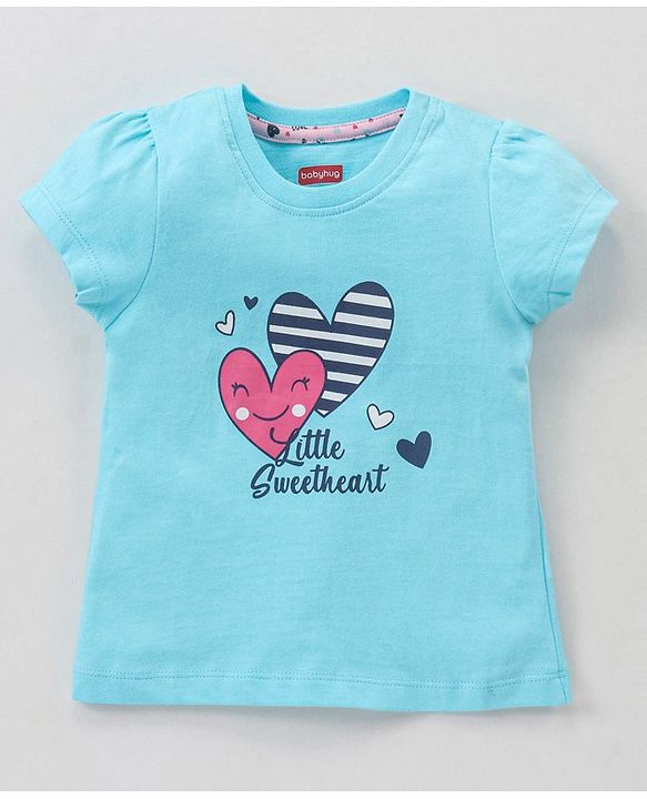 Babyhug 100% Cotton Half Sleeves Night Suit Heart Print - Blue