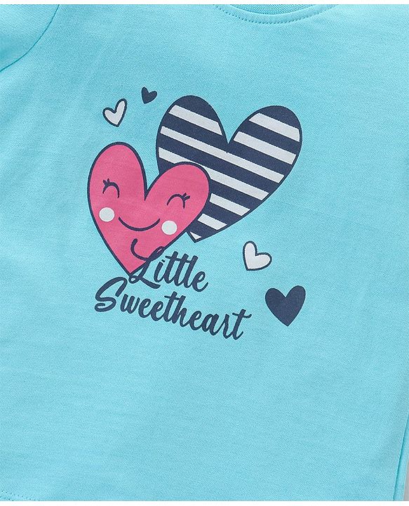 Babyhug 100% Cotton Half Sleeves Night Suit Heart Print - Blue