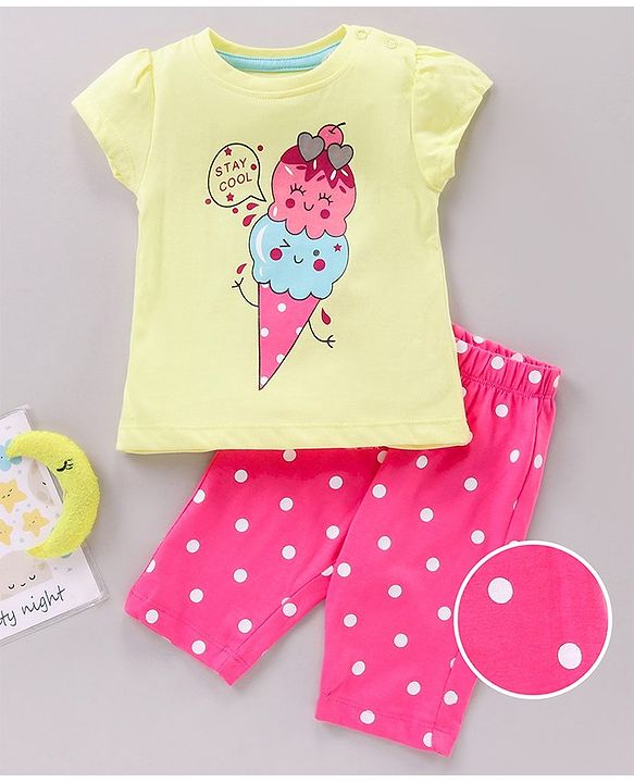 Babyhug Short Sleeves Nightwear Pajama Set Ice-Cream Print - Yellow Pink