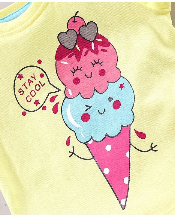 Babyhug Short Sleeves Nightwear Pajama Set Ice-Cream Print - Yellow Pink