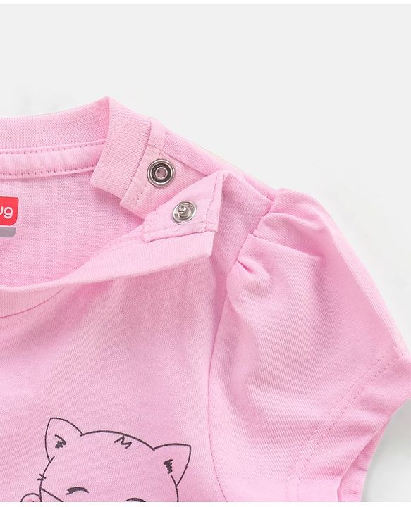 Babyhug 100% Cotton Half Sleeves Night Suit Kitty Print - Pink