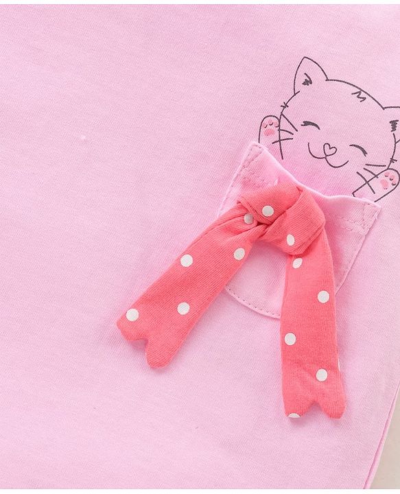 Babyhug 100% Cotton Half Sleeves Night Suit Kitty Print - Pink