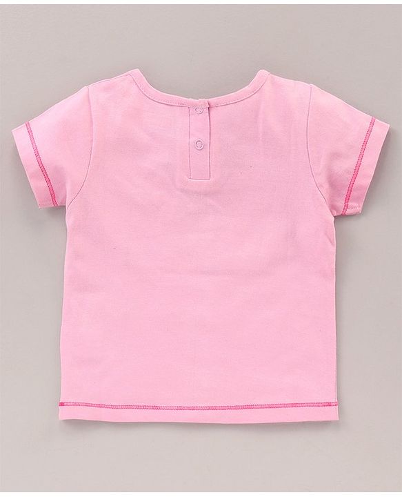 Babyhug Puffed Sleeves 100% Cotton Single Jersey Night Suit Bow Applique Kitty Print - Pink