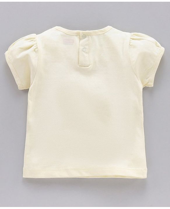 Babyhug 100% Cotton Single Jersey Puffed Sleeves Night Suit Cloud Badge - Yellow