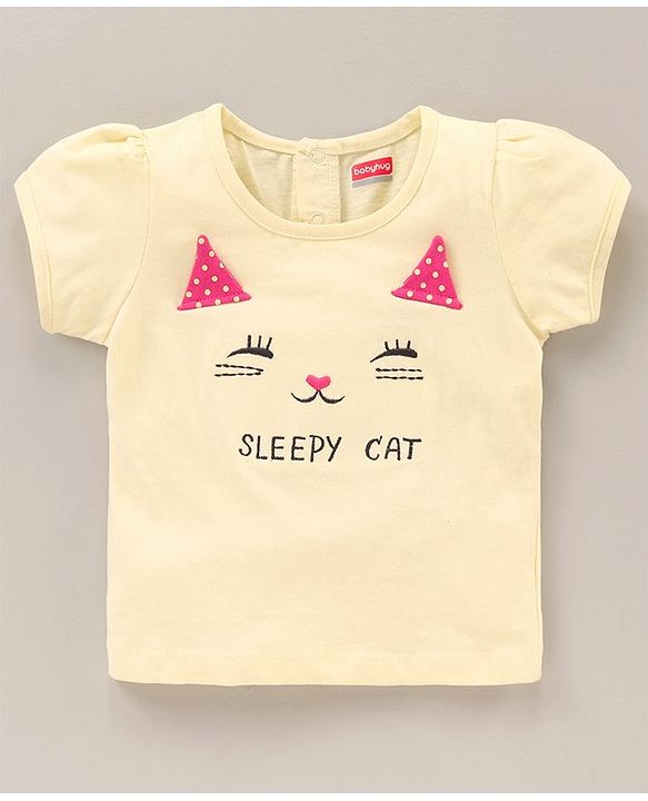 Babyhug Cotton Half Sleeves Tee & Shorts Set Dot Print & Kitty Embroidery- Pink